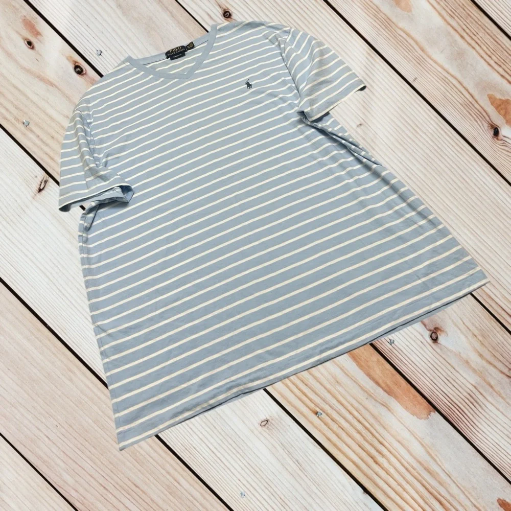 Polo Ralph Lauren men’s XL blue & white striped cotton v-neck tee